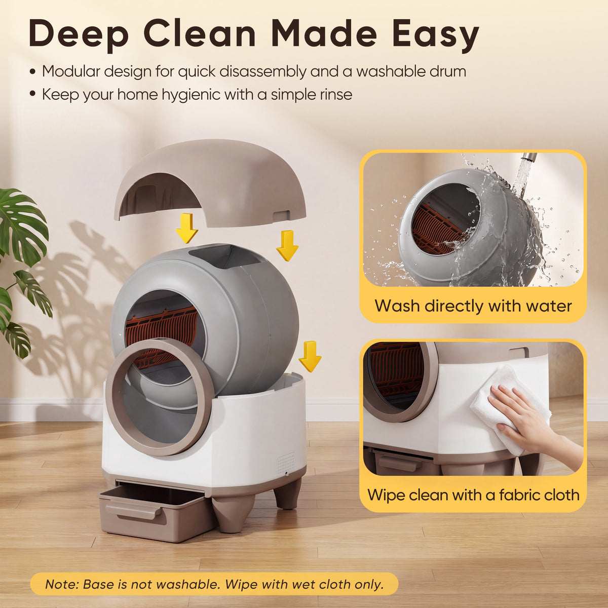 Warcat 90L Enclosed Automatic Self-Cleaning Litter Box for Multiple Cats, White & Brown