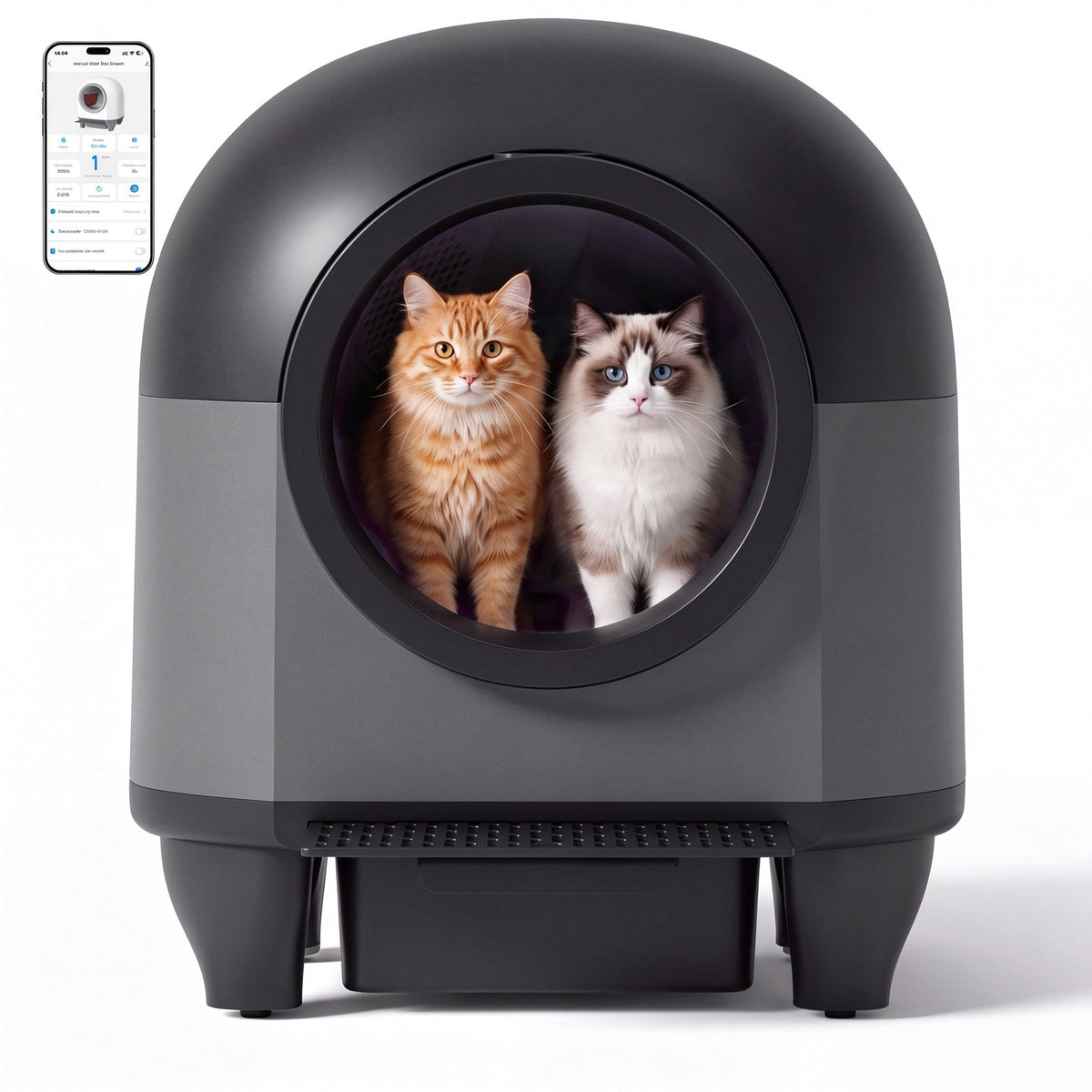 Warcat 90L Enclosed Automatic Self-Cleaning Litter Box for Multiple Cats, Black & Gray