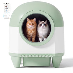 Warcat 90L Enclosed Automatic Self-Cleaning Litter Box for Multiple Cats, Green & White