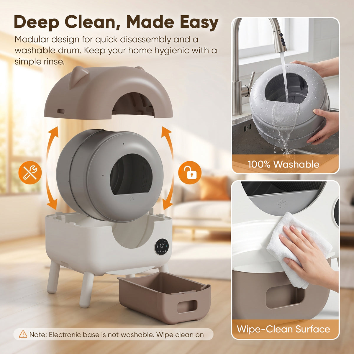 Warcat Cat-Ear Enclosed Self-Cleaning Litter Box for All Sizes Cats, Brown & White
