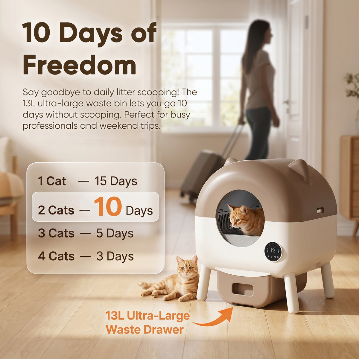 Warcat Cat-Ear Enclosed Self-Cleaning Litter Box for All Sizes Cats, Brown & White