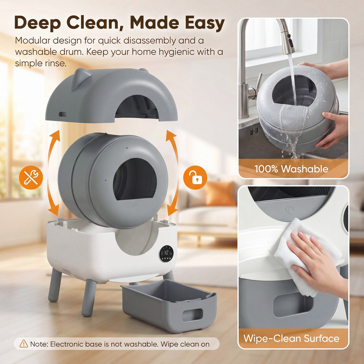 Warcat Cat-Ear Enclosed Self-Cleaning Litter Box for All Sizes Cats, Gray & White