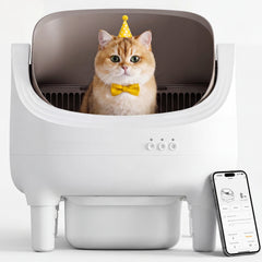 Warcat Open-Top Self-Cleaning Litter Box Semi-Open for 10 Days Scoop-Free, White & Brown