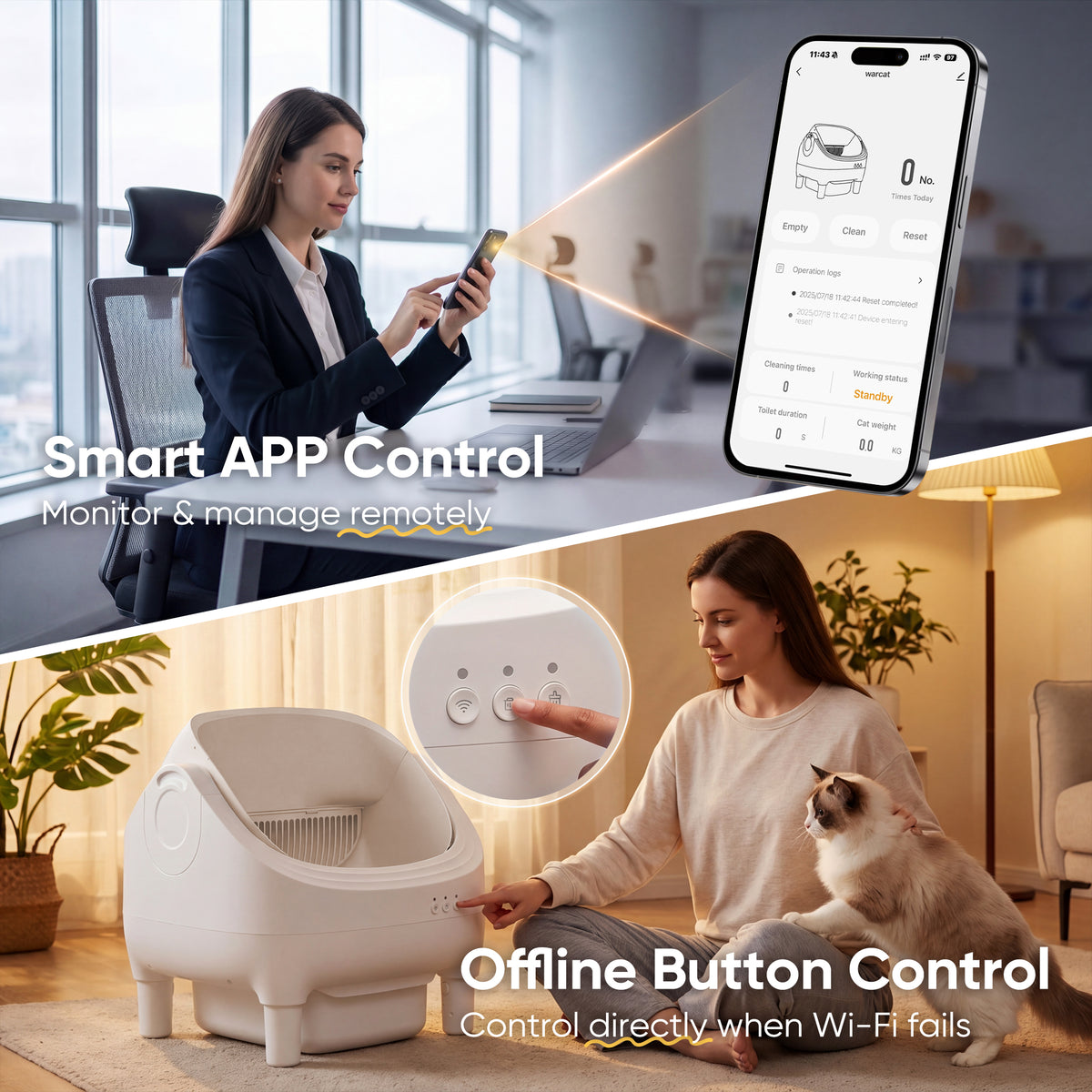 Warcat Open Top Self-Cleaning Litter Box Semi-Open for 10 Days Scoop-Free, White