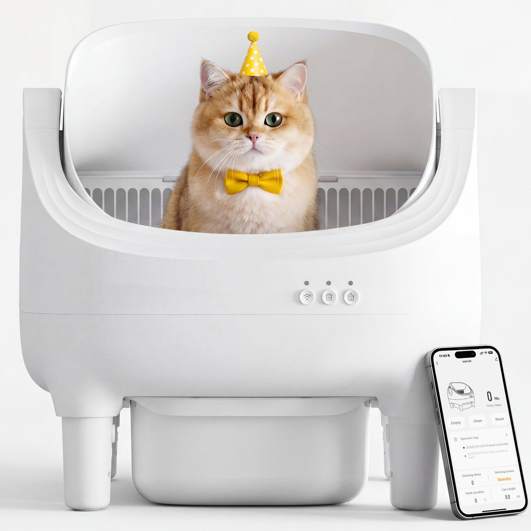 Warcat Open Top Self-Cleaning Litter Box Semi-Open for 10 Days Scoop-Free, White