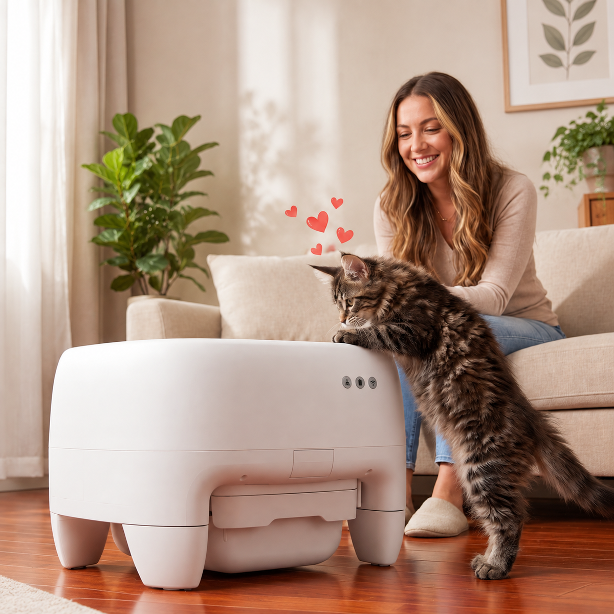 Warcat Open Top Self-Cleaning Litter Box for Small and Medium Cats, White & Gray