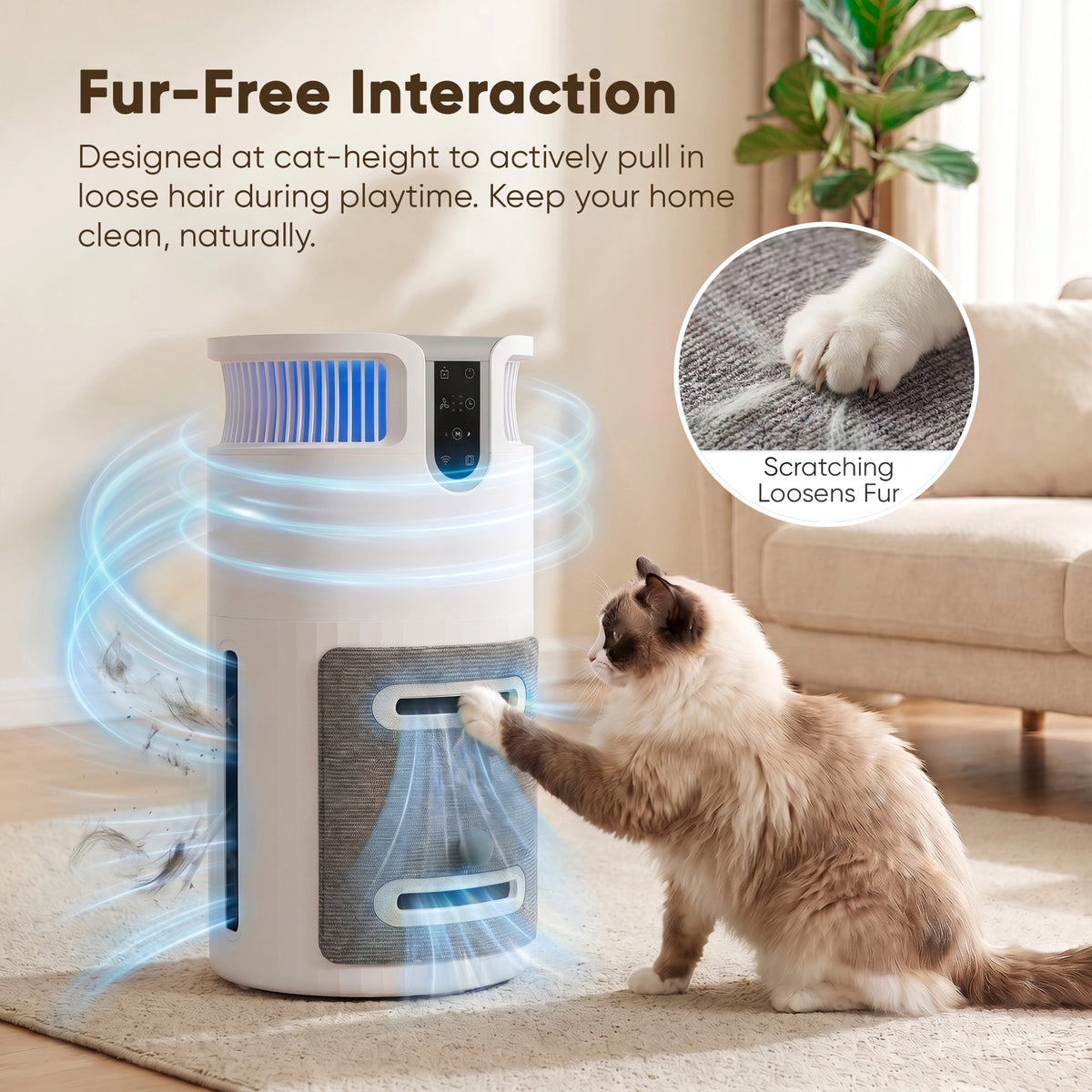 Warcat Pet Air Purifier with Cat Scratcher, HEPA Filter and APP, Covers 320 sq ft