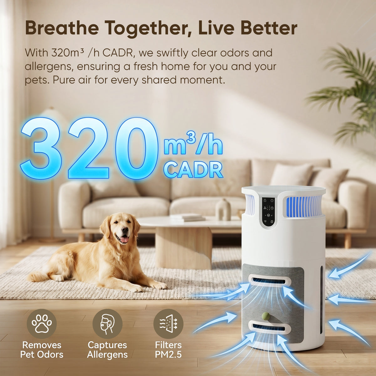 Warcat Pet Air Purifier with Cat Scratcher, HEPA Filter and APP, Covers 320 sq ft