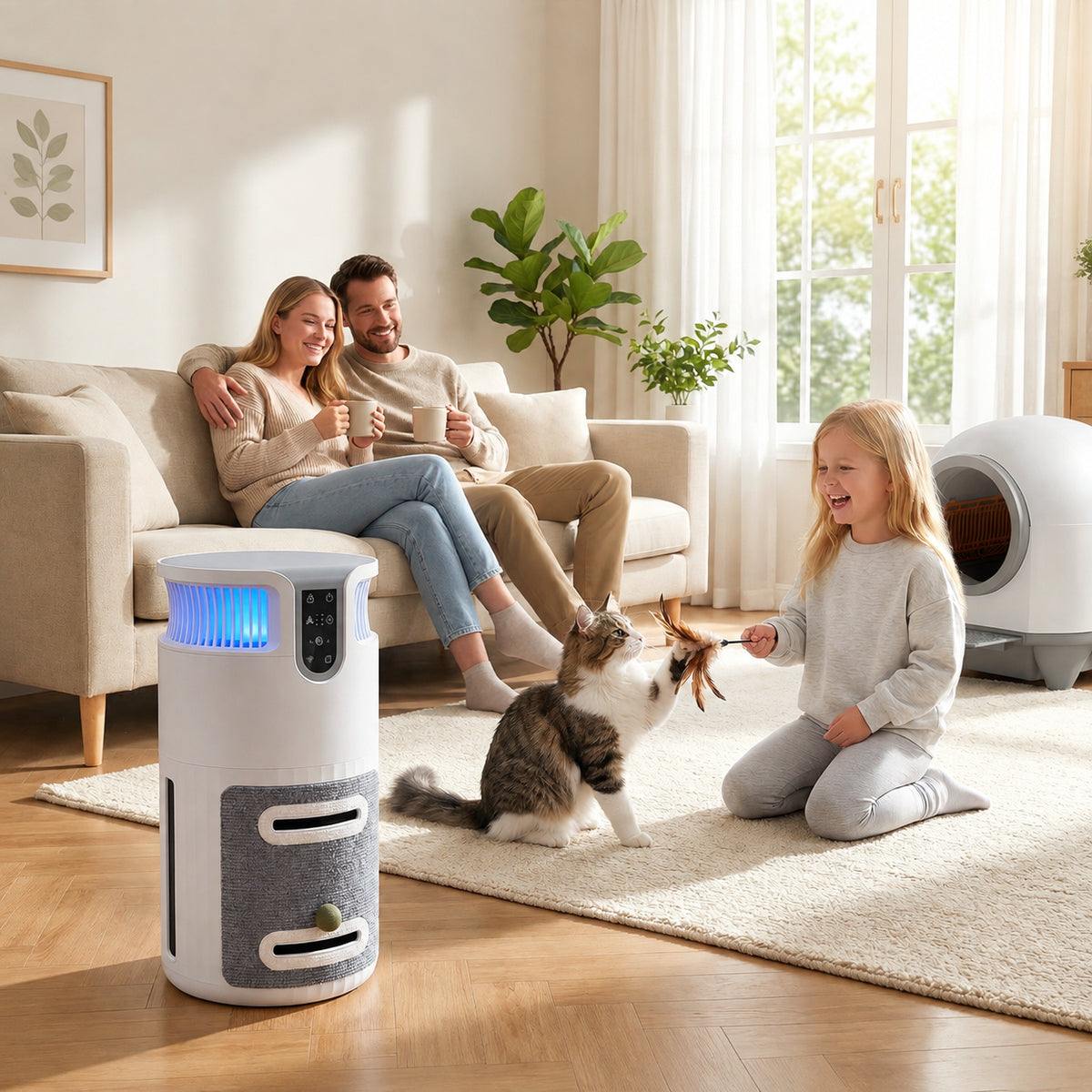 Warcat Pet Air Purifier with Cat Scratcher, HEPA Filter and APP, Covers 320 sq ft