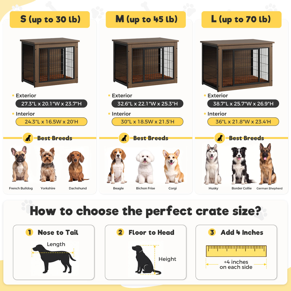 Warcat 3-in-1 Wooden Dog Crate End Table, Furniture Style Dog Crate with Cushion for Large Dogs, Brown