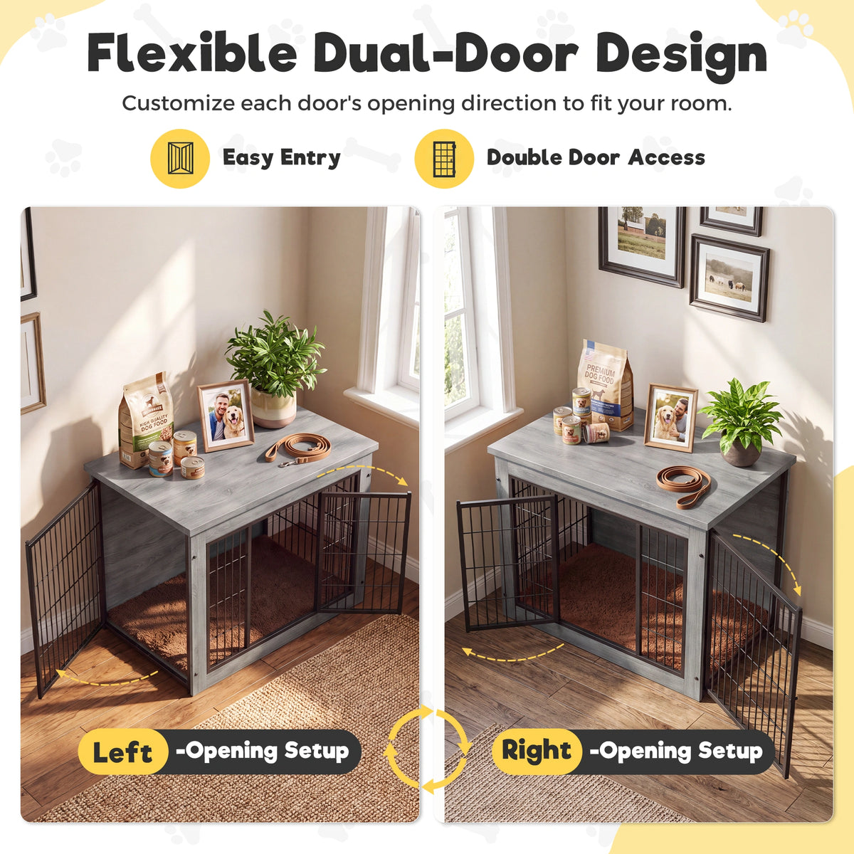 Warcat 3-in-1 Wooden Dog Crate End Table, Furniture Style Dog Crate with Cushion for Medium Dogs, Light Gray