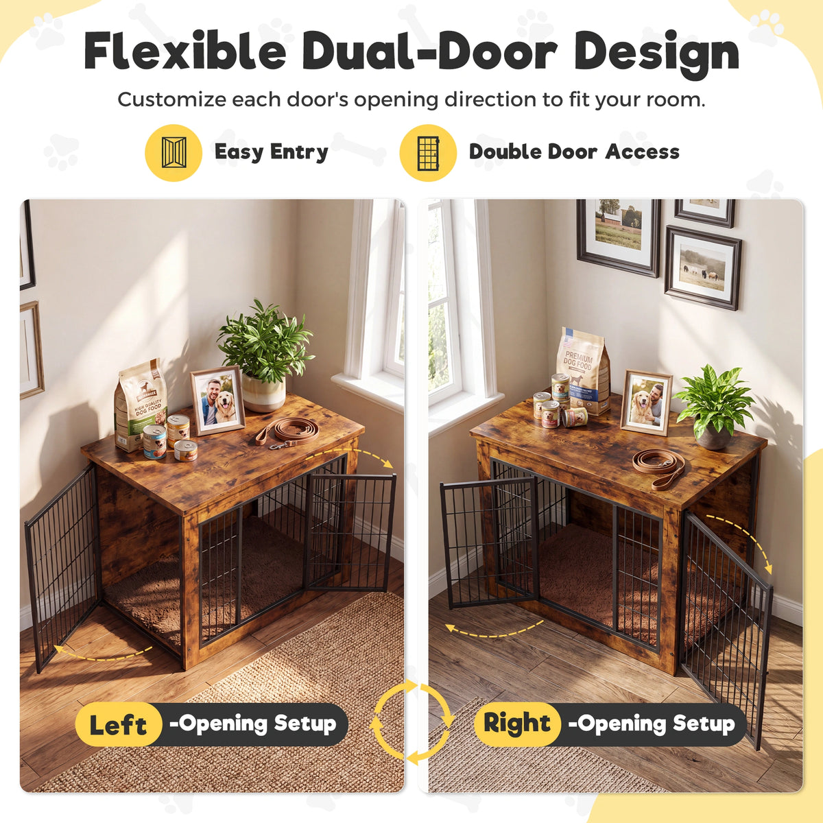 Warcat 3-in-1 Wooden Dog Crate End Table, Furniture Style Dog Crate with Cushion for Medium Dogs, Rustic Brown