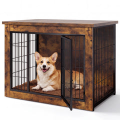 Warcat 3-in-1 Wooden Dog Crate End Table, Furniture Style Dog Crate with Cushion for Medium Dogs, Rustic Brown
