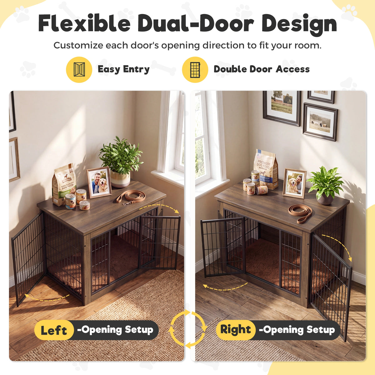 Warcat 3-in-1 Wooden Dog Crate End Table, Furniture Style Dog Crate with Cushion for Medium Dogs, Brown