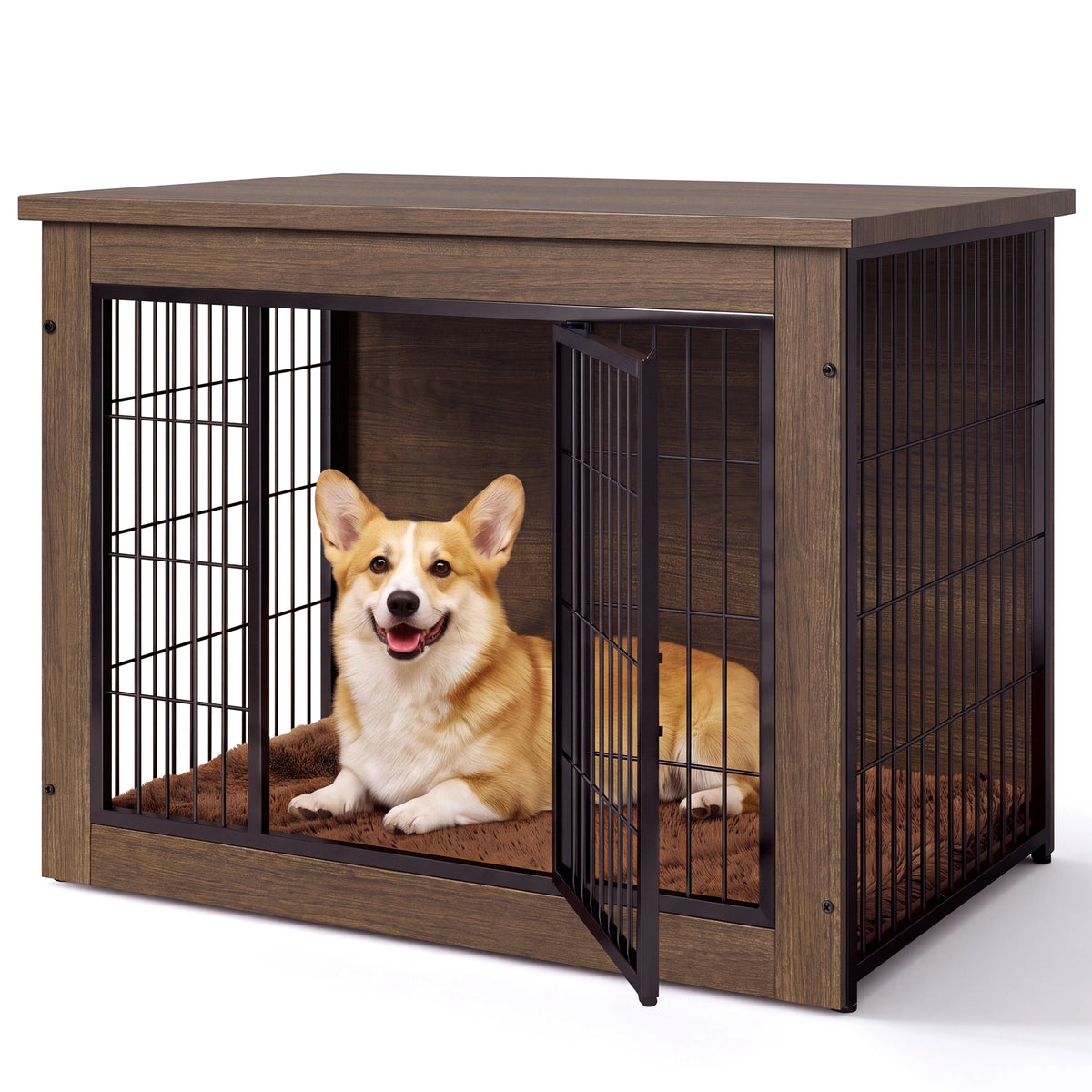 Warcat 3-in-1 Wooden Dog Crate End Table, Furniture Style Dog Crate with Cushion for Medium Dogs, Brown