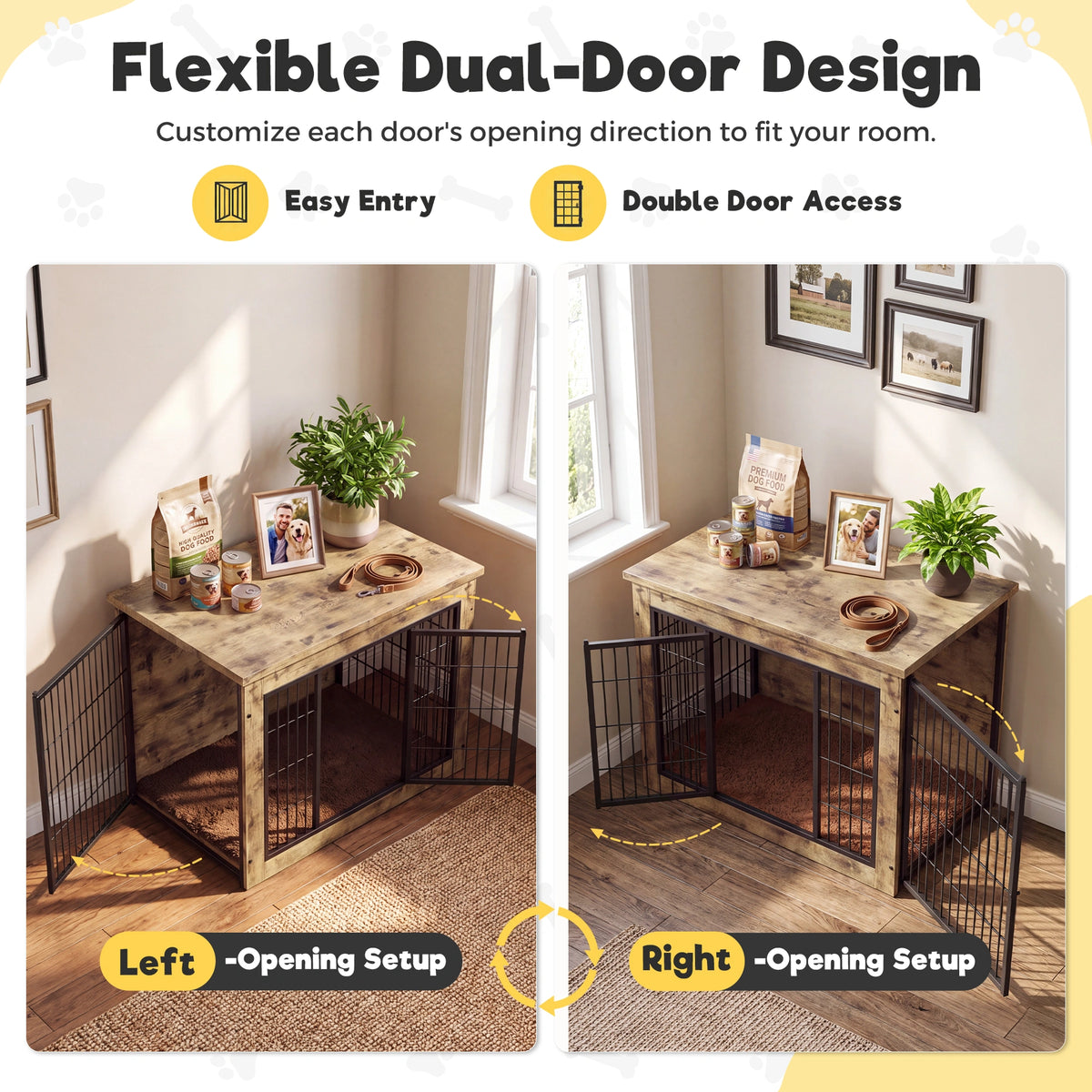 Warcat 3-in-1 Wooden Dog Crate End Table, Furniture Style Dog Crate with Cushion for Medium Dogs, Light Beige Wood Tone
