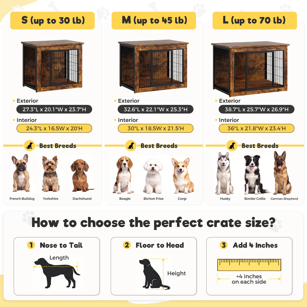 Warcat 3-in-1 Wooden Dog Crate End Table, Furniture Style Dog Crate with Cushion for Large Dogs, Rustic Brown