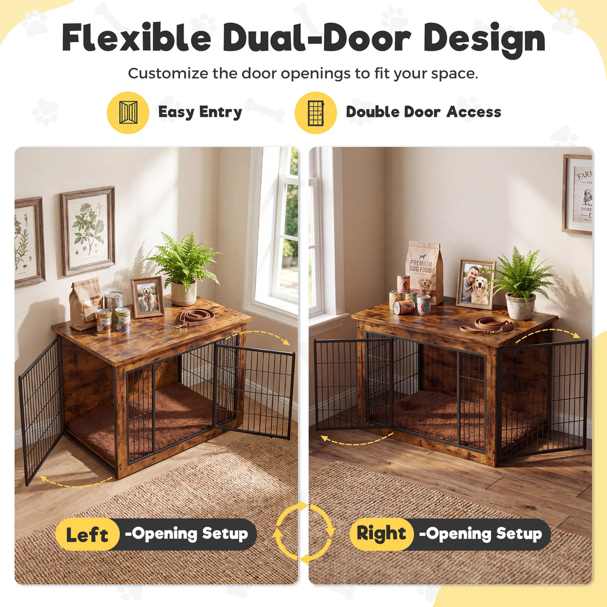 Warcat 3-in-1 Wooden Dog Crate End Table, Furniture Style Dog Crate with Cushion for Large Dogs, Rustic Brown