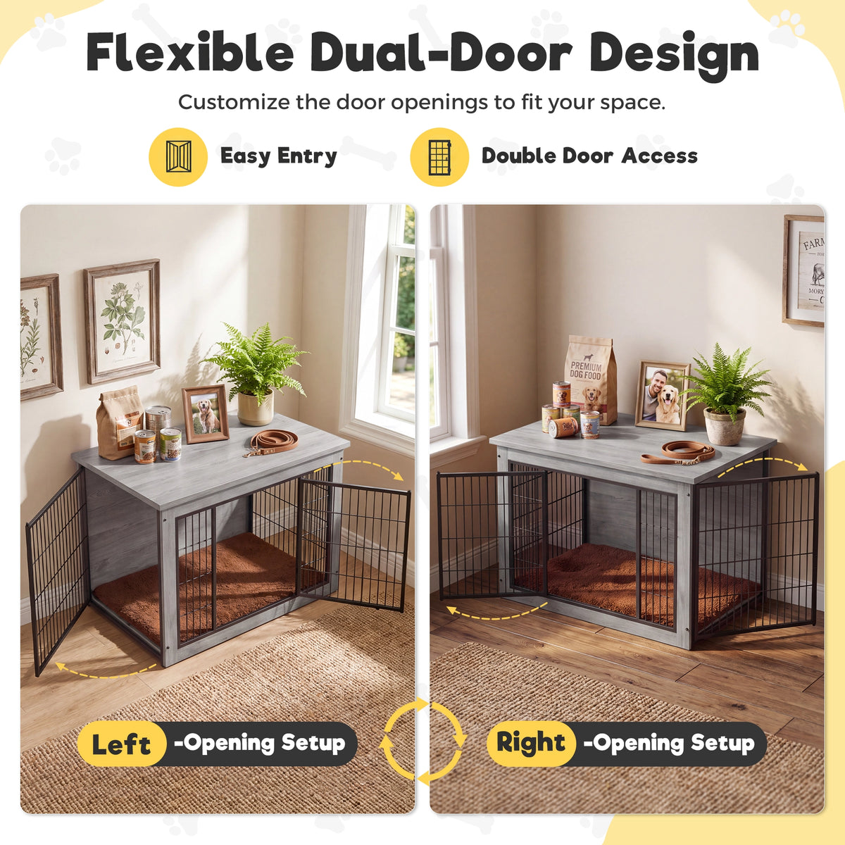 Warcat 3-in-1 Wooden Dog Crate End Table, Furniture Style Dog Crate with Cushion for Large Dogs, Light Gray
