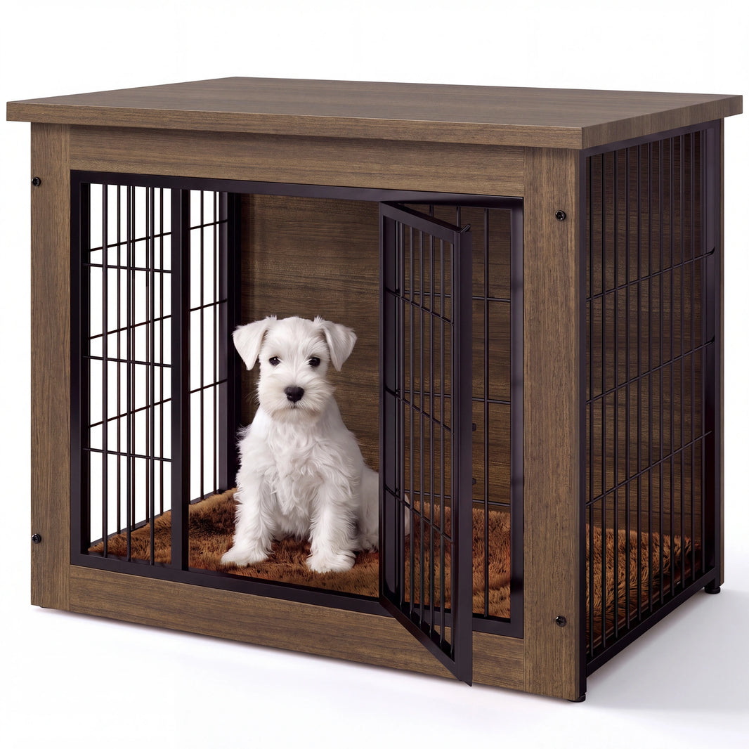 Warcat 3-in-1 Wooden Dog Crate End Table, Furniture Style Dog Crate with Cushion for Small Dogs, Brown