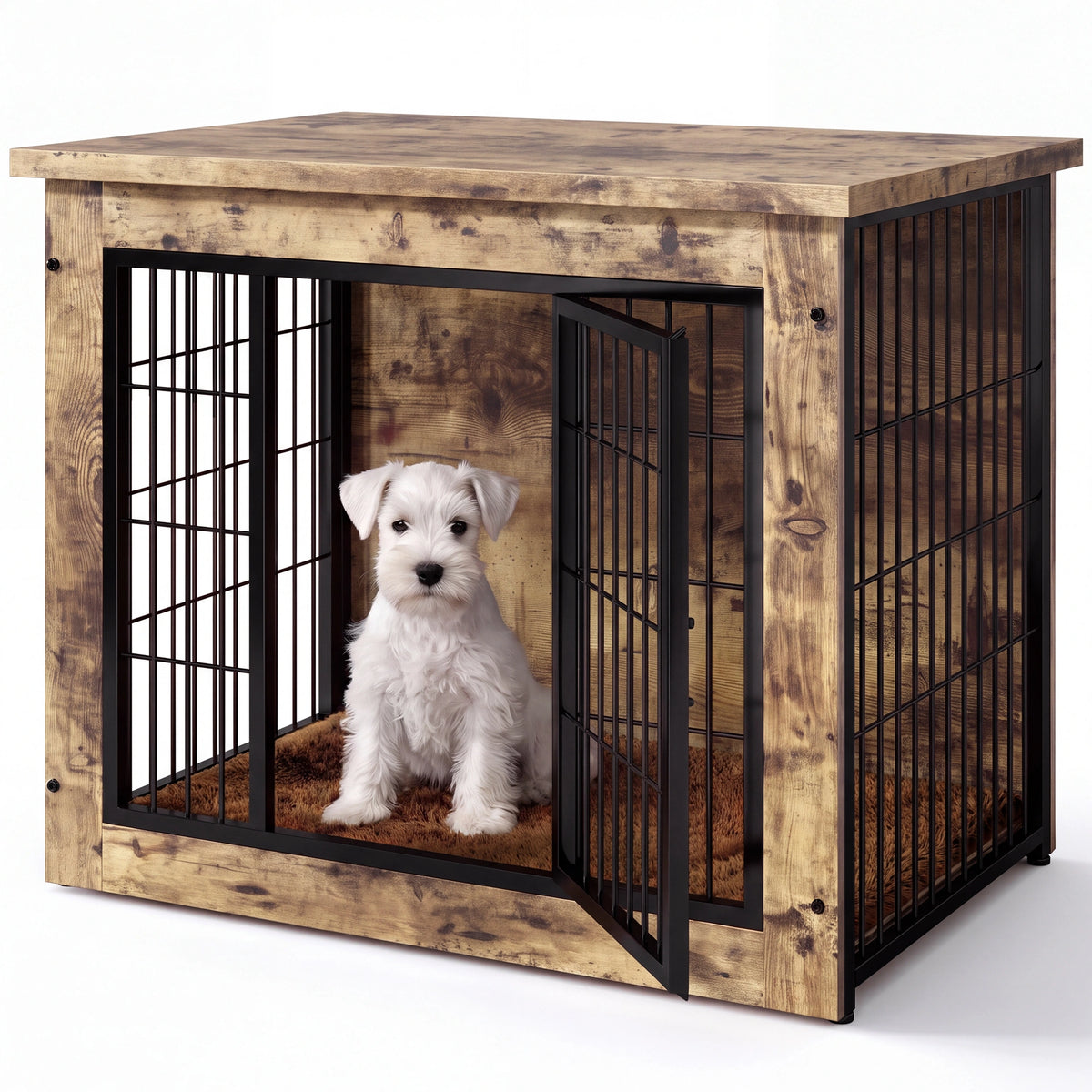 Warcat 3-in-1 Wooden Dog Crate End Table, Furniture Style Dog Crate with Cushion for small Dogs, Light Beige Wood Tone