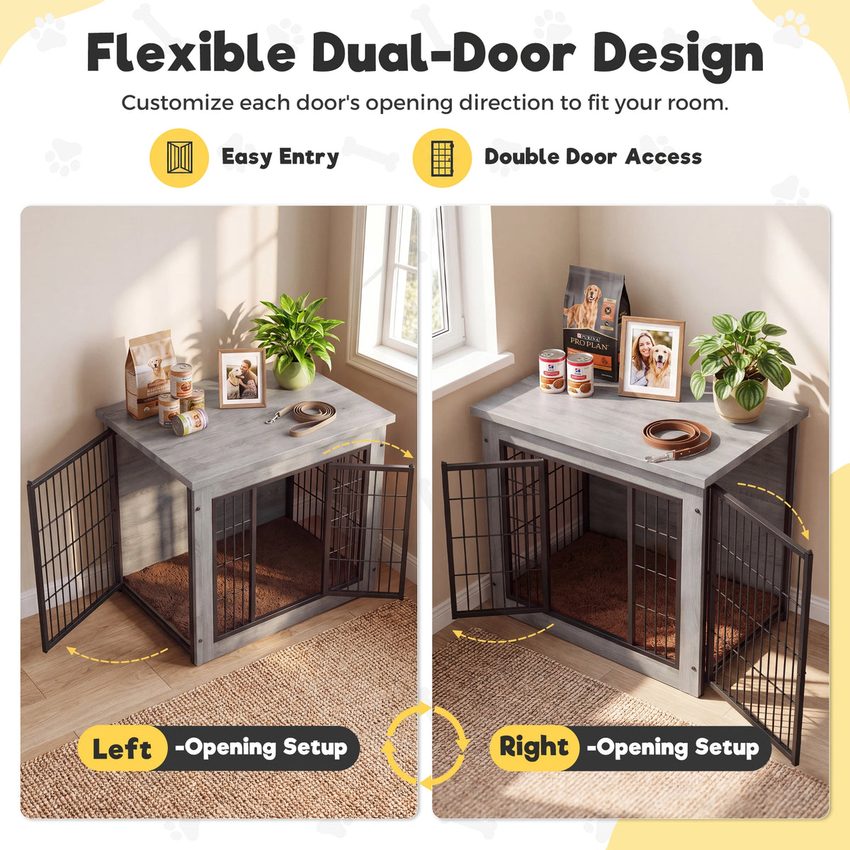 Warcat 3-in-1 Wooden Dog Crate End Table, Furniture Style Dog Crate with Cushion for Small Dogs, Light Gray
