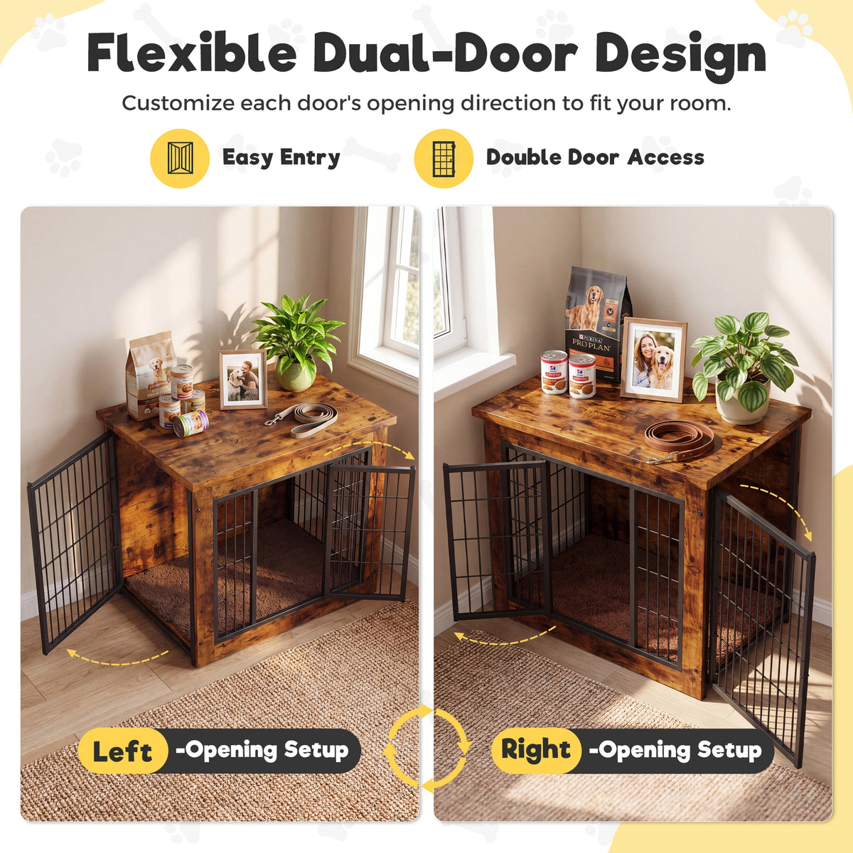 Warcat 3-in-1 Wooden Dog Crate End Table, Furniture Style Dog Crate with Cushion for Small Dogs, Rustic Brown