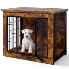 Warcat 3-in-1 Wooden Dog Crate End Table, Furniture Style Dog Crate with Cushion for Small Dogs, Rustic Brown