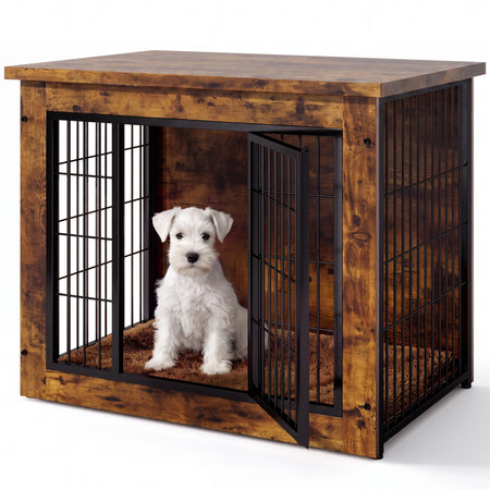 Warcat 3-in-1 Wooden Dog Crate End Table, Furniture Style Dog Crate with Cushion for Small Dogs, Rustic Brown